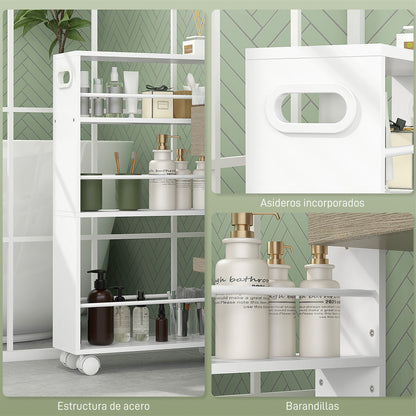 3-Tier Kitchen Cart with Side Railings and Handles for Dining Room Bathroom 45x15x80 cm White