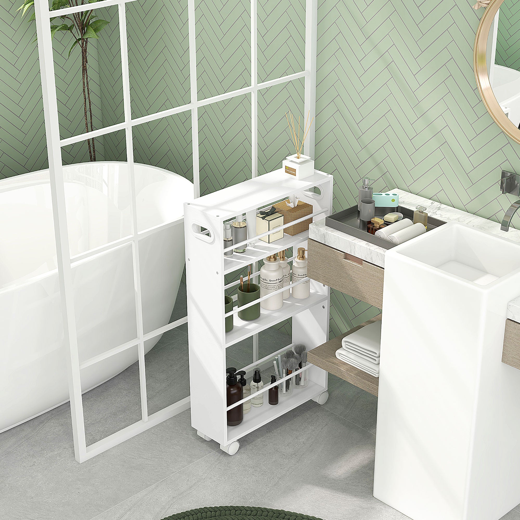 3-Tier Kitchen Cart with Side Railings and Handles for Dining Room Bathroom 45x15x80 cm White