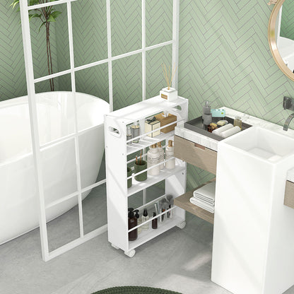 3-Tier Kitchen Cart with Side Railings and Handles for Dining Room Bathroom 45x15x80 cm White