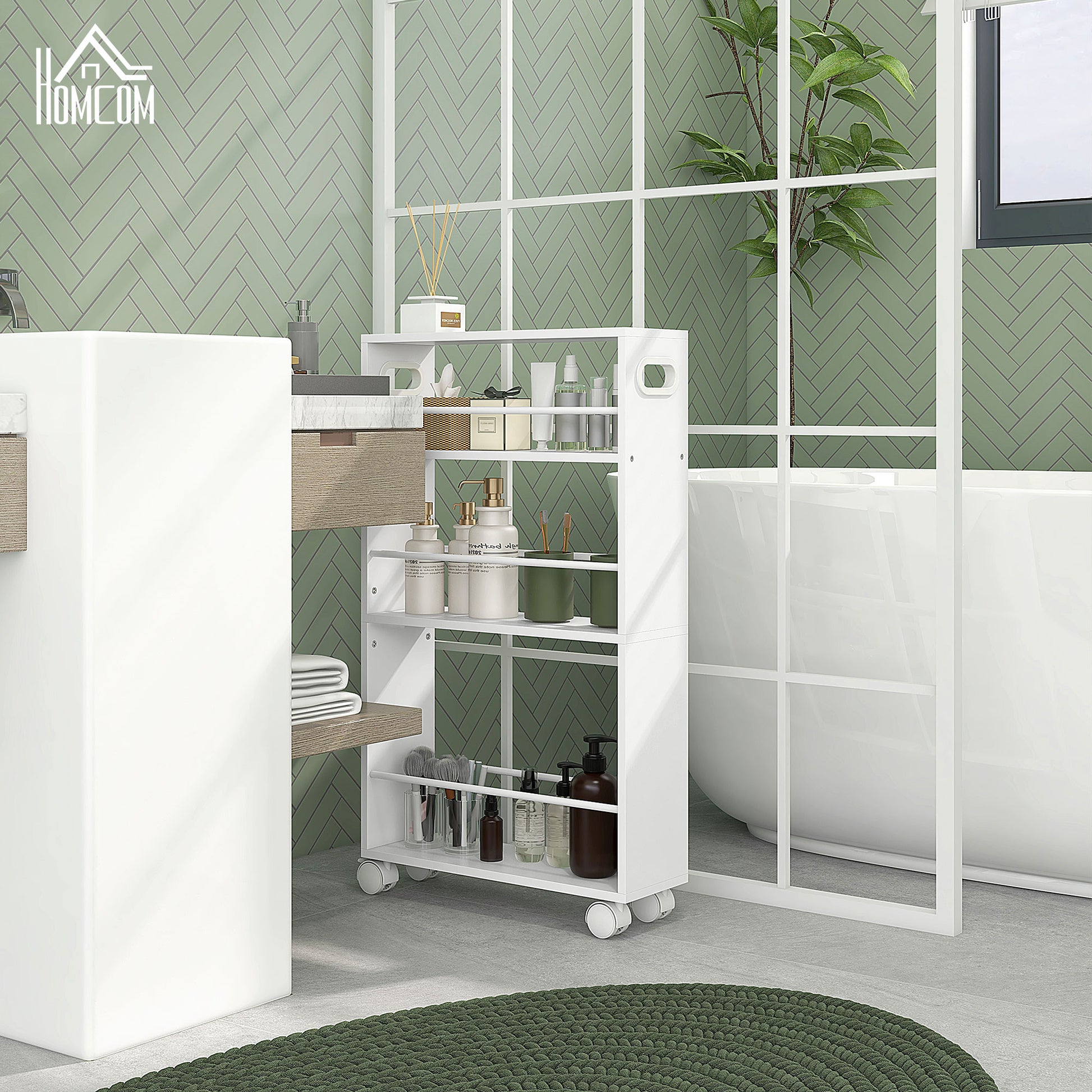 3-Tier Kitchen Cart with Side Railings and Handles for Dining Room Bathroom 45x15x80 cm White