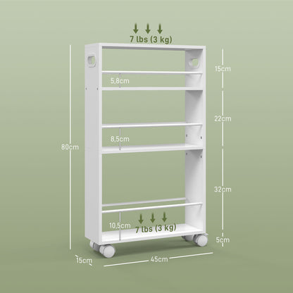 3-Tier Kitchen Cart with Side Railings and Handles for Dining Room Bathroom 45x15x80 cm White