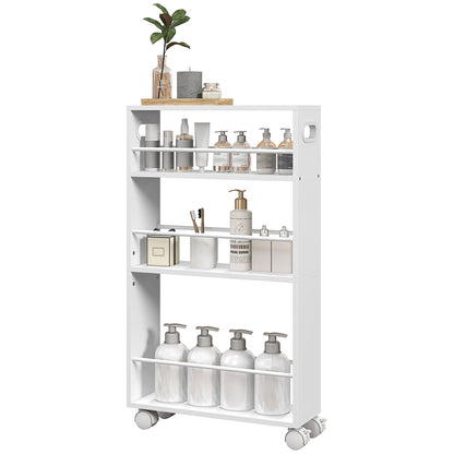 3-Tier Kitchen Cart with Side Railings and Handles for Dining Room Bathroom 45x15x80 cm White