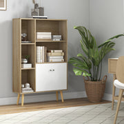 Scandinavian Style Oak Storage Bookshelf dimensions 80L x 23.5W x 123H cm 5 niches cupboard 2 doors tapered solid pine wood legs