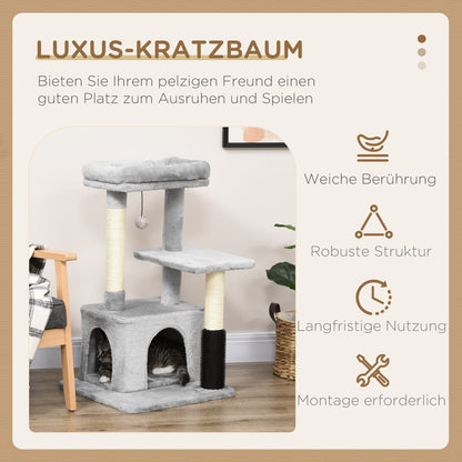 Cat Tree with Massaging Area Cat Cave Play Ball Cat Scratching Post Sisal Rope Scratch Posts Light Grey 48 x 48 x 85 cm