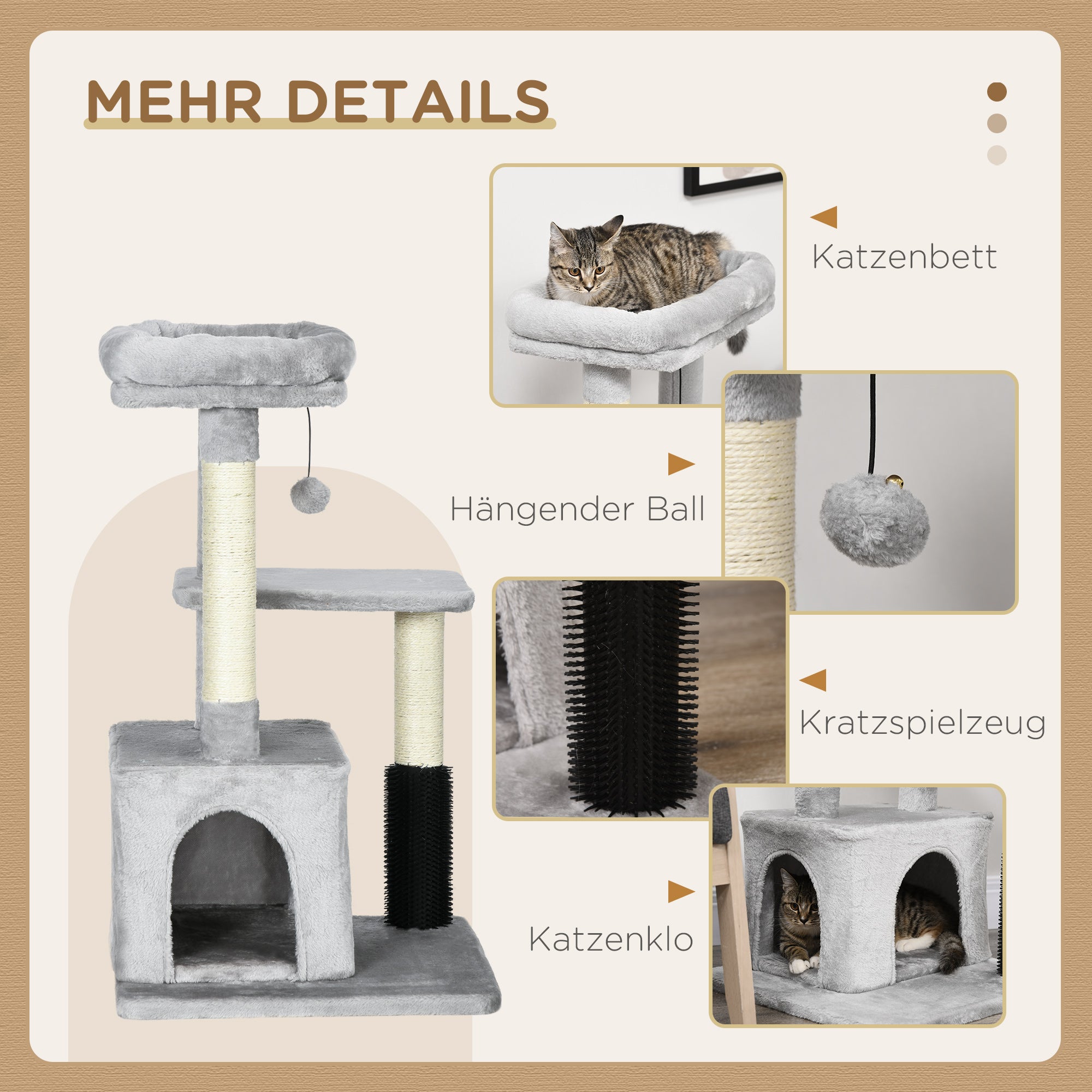 Cat Tree with Massaging Area Cat Cave Play Ball Cat Scratching Post Sisal Rope Scratch Posts Light Grey 48 x 48 x 85 cm