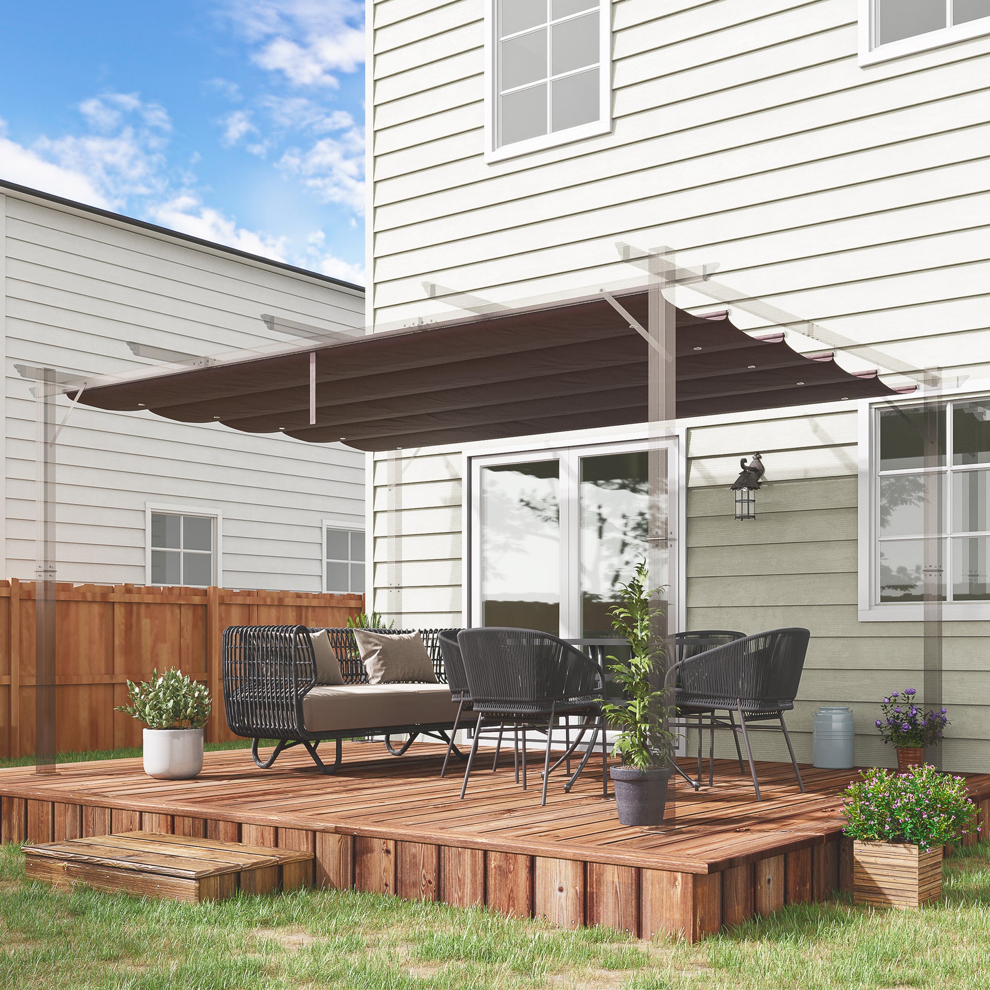 Pergola Roof 3.5x2.6 m Retractable Replacement Canopy for Umbrella Garden Gazebo Tarp with 10 Drainage Holes Brown