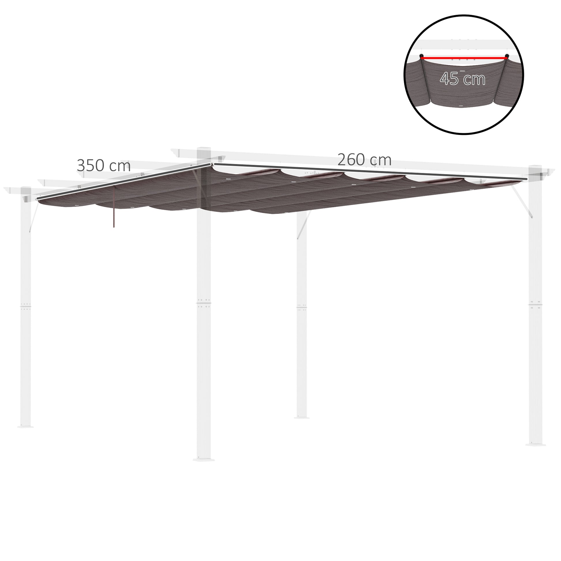 Pergola Roof 3.5x2.6 m Retractable Replacement Canopy for Umbrella Garden Gazebo Tarp with 10 Drainage Holes Brown