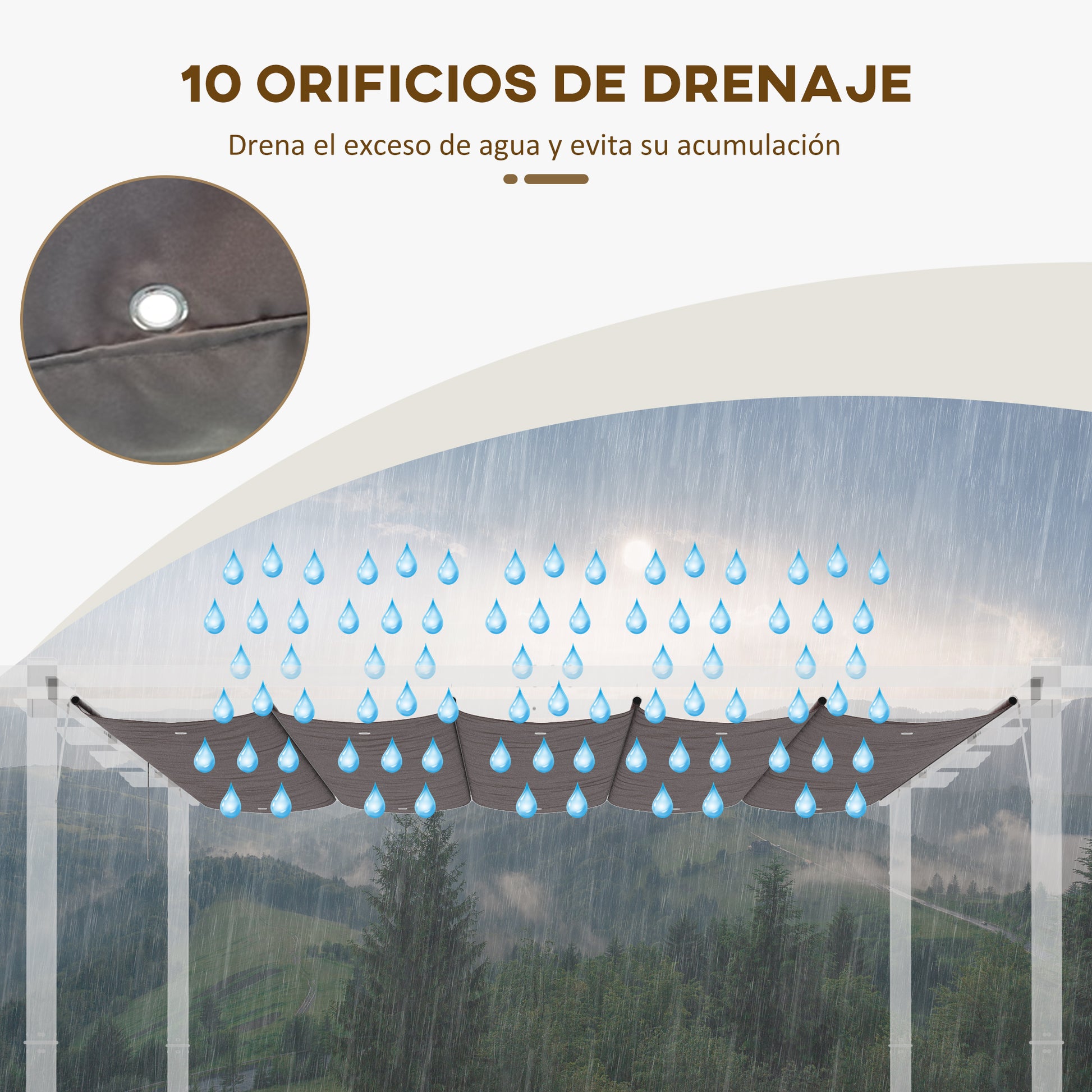 Pergola Roof 3.5x2.6 m Retractable Replacement Canopy for Umbrella Garden Gazebo Tarp with 10 Drainage Holes Brown