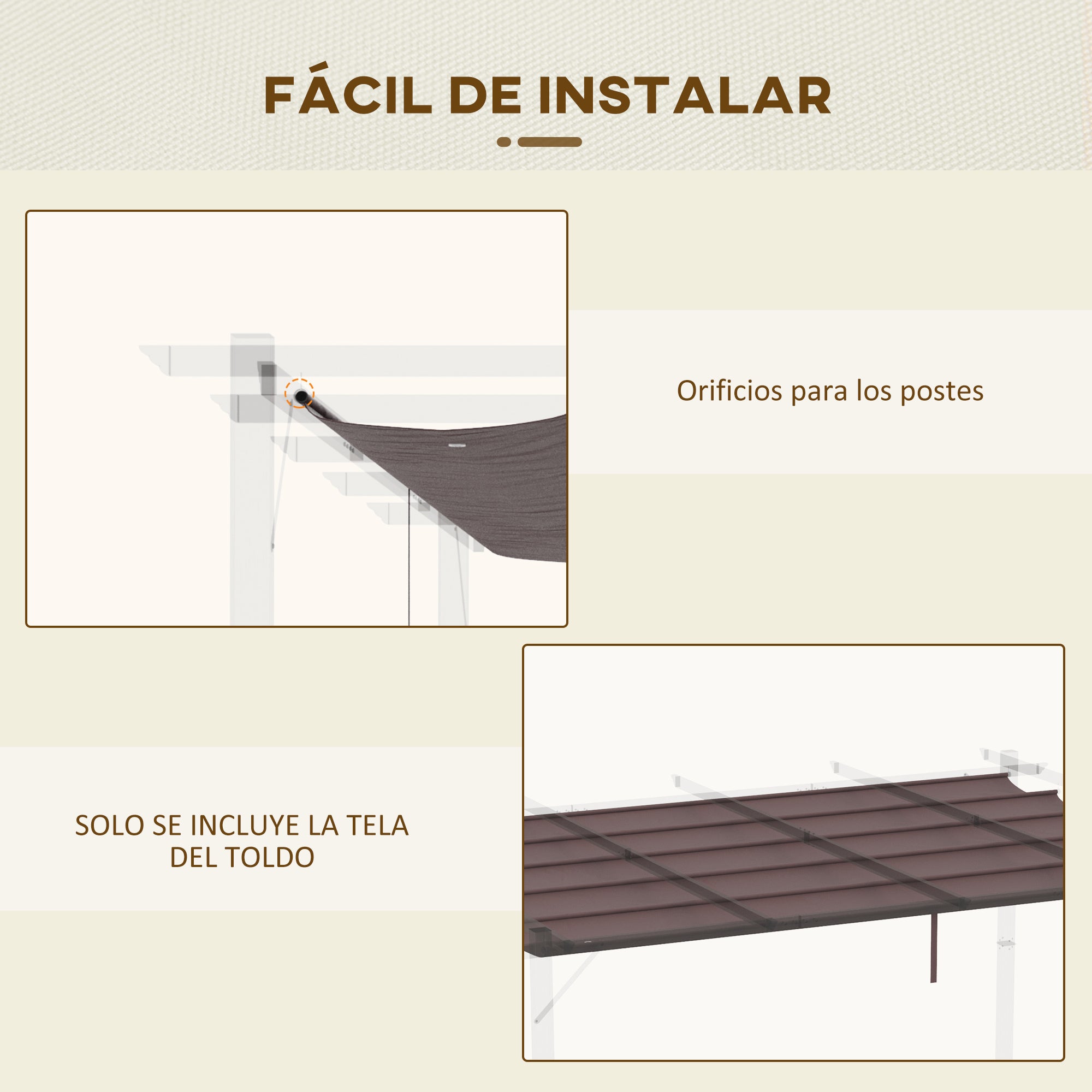 Pergola Roof 3.5x2.6 m Retractable Replacement Canopy for Umbrella Garden Gazebo Tarp with 10 Drainage Holes Brown