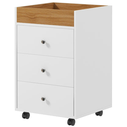 Office Drawer Cabinet with 4 Wheels, 3 Drawers, and 1 Removable Tray 30 kg Capacity for Study Room 43x40x66.5 cm White and Natural