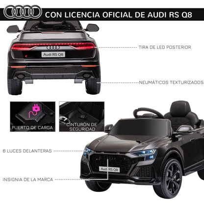 Kids Electric Car +3 Years Licensed Audi RS Q8 with 6V Battery 2 Motors Remote Control Music MP3 Horn and Lights Max Speed 3km/h 101x62x51 cm Black