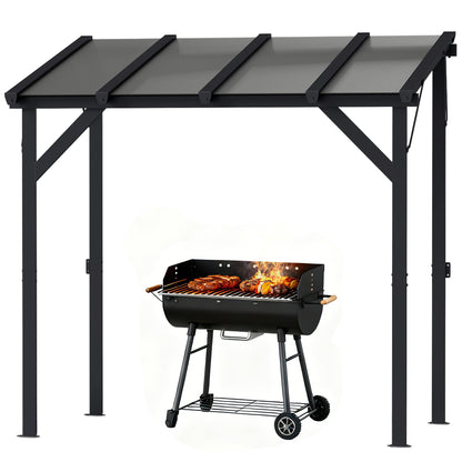 Lean-to BBQ Pavilion, 8.0 ft x 4 ft 10 in x 8.0 ft Patio Canopy with UPF50+ Polycarbonate Roof — Dark Gray