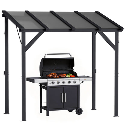 Lean-to BBQ Pavilion, 8.0 ft x 4 ft 10 in x 8.0 ft Patio Canopy with UPF50+ Polycarbonate Roof — Dark Gray