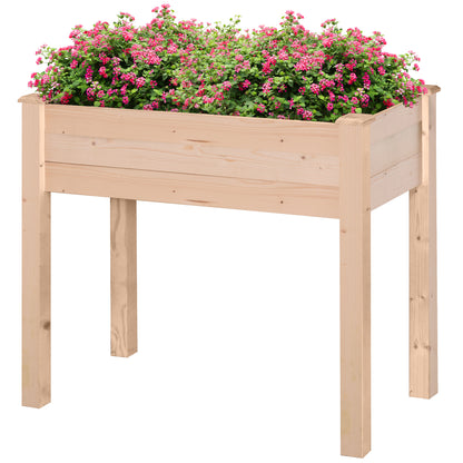 Raised Urban Garden Natural Wood 86x46x76 cm Raised Planting Table with Non-woven Fabric and 4 Drainage Holes for Planting Flowers Garden Terrace Outdoor Natural