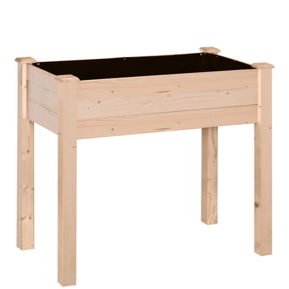 Raised Urban Garden Natural Wood 86x46x76 cm Raised Planting Table with Non-woven Fabric and 4 Drainage Holes for Planting Flowers Garden Terrace Outdoor Natural