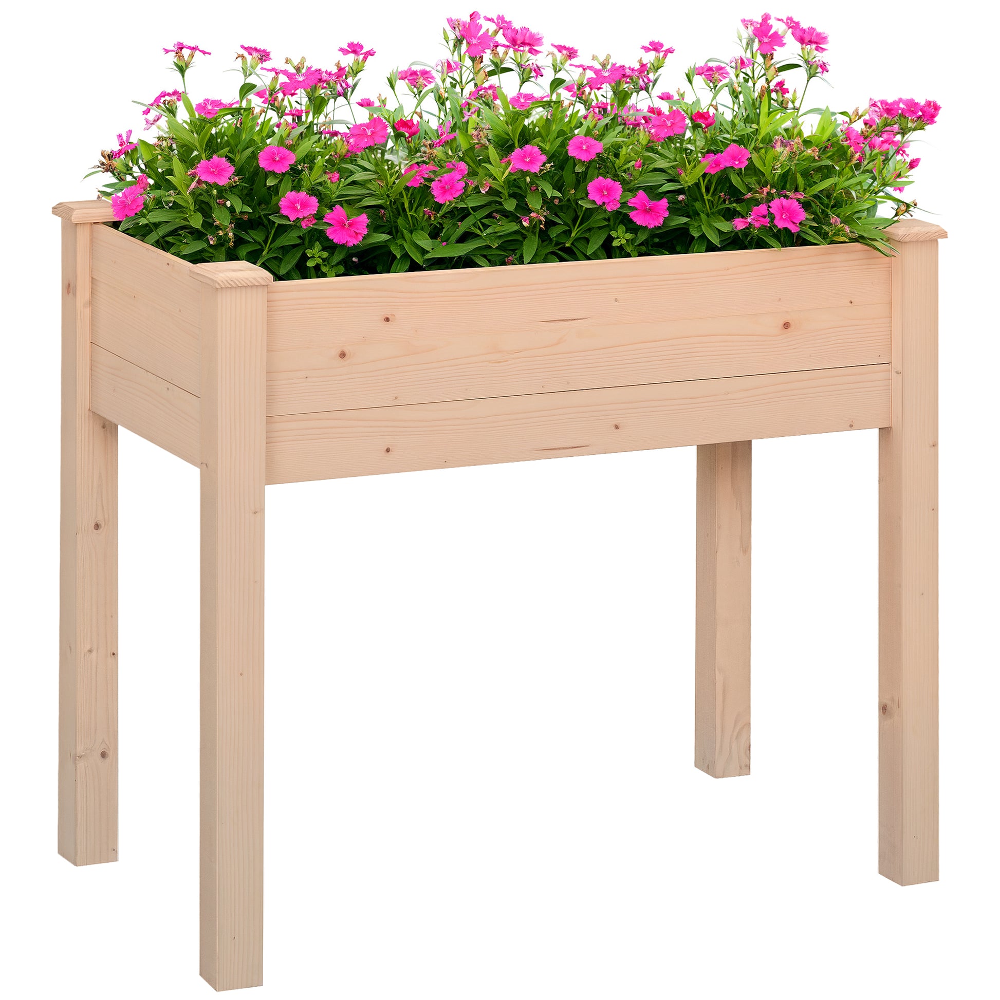 Raised Urban Garden Natural Wood 86x46x76 cm Raised Planting Table with Non-woven Fabric and 4 Drainage Holes for Planting Flowers Garden Terrace Outdoor Natural