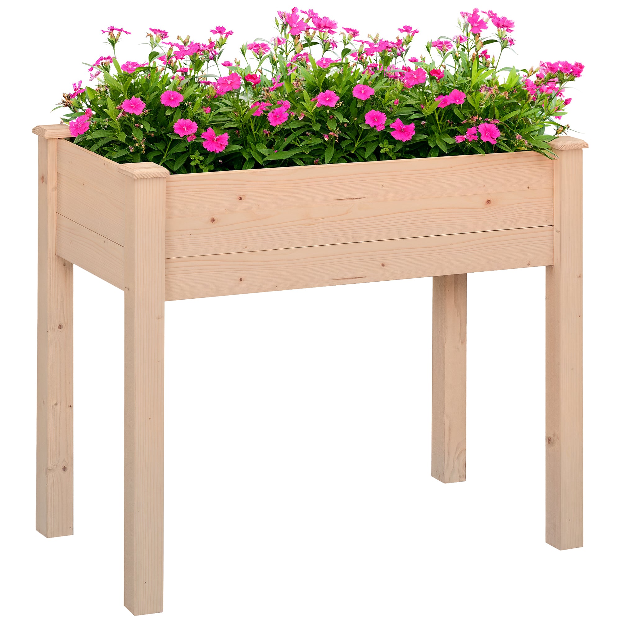Raised Urban Garden Natural Wood 86x46x76 cm Raised Planting Table with Non-woven Fabric and 4 Drainage Holes for Planting Flowers Garden Terrace Outdoor Natural