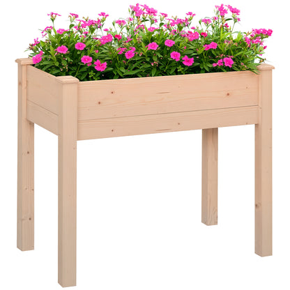 Raised Urban Garden Natural Wood 86x46x76 cm Raised Planting Table with Non-woven Fabric and 4 Drainage Holes for Planting Flowers Garden Terrace Outdoor Natural