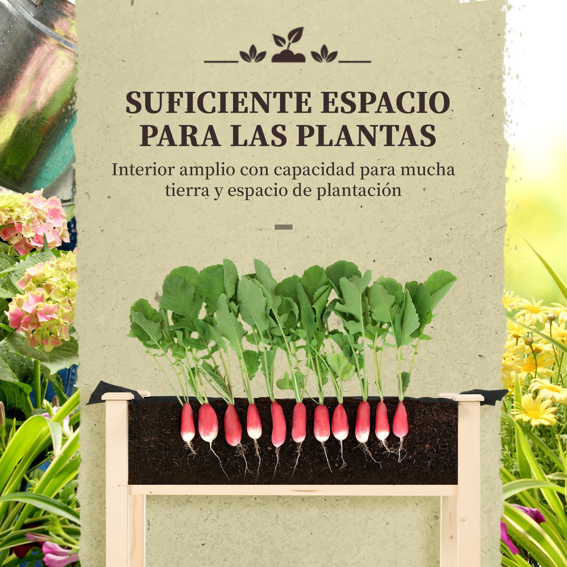 Raised Urban Garden Natural Wood 86x46x76 cm Raised Planting Table with Non-woven Fabric and 4 Drainage Holes for Planting Flowers Garden Terrace Outdoor Natural