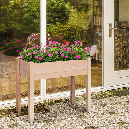 Raised Urban Garden Natural Wood 86x46x76 cm Raised Planting Table with Non-woven Fabric and 4 Drainage Holes for Planting Flowers Garden Terrace Outdoor Natural