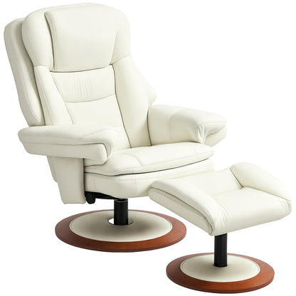 Recliner Chair with Ottoman TV Armchair with Reclining Function, Swivel TV Chair with Wooden Base, Reclining Chair up to 150 kg Load Capacity for Living Room, Faux Leather, Cream White