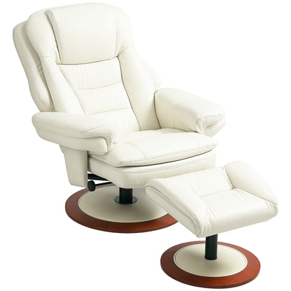 Recliner Chair with Ottoman TV Armchair with Reclining Function, Swivel TV Chair with Wooden Base, Reclining Chair up to 150 kg Load Capacity for Living Room, Faux Leather, Cream White