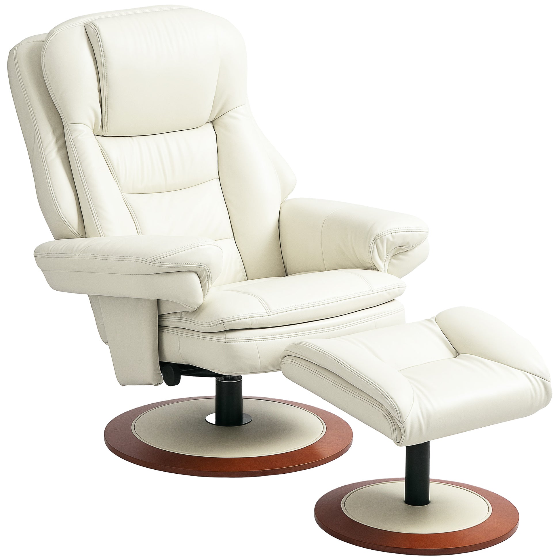 Recliner Chair with Ottoman TV Armchair with Reclining Function, Swivel TV Chair with Wooden Base, Reclining Chair up to 150 kg Load Capacity for Living Room, Faux Leather, Cream White
