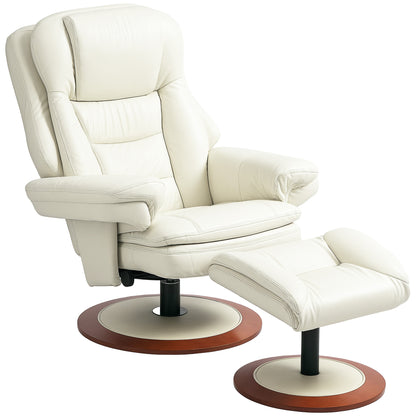Recliner Chair with Ottoman TV Armchair with Reclining Function, Swivel TV Chair with Wooden Base, Reclining Chair up to 150 kg Load Capacity for Living Room, Faux Leather, Cream White