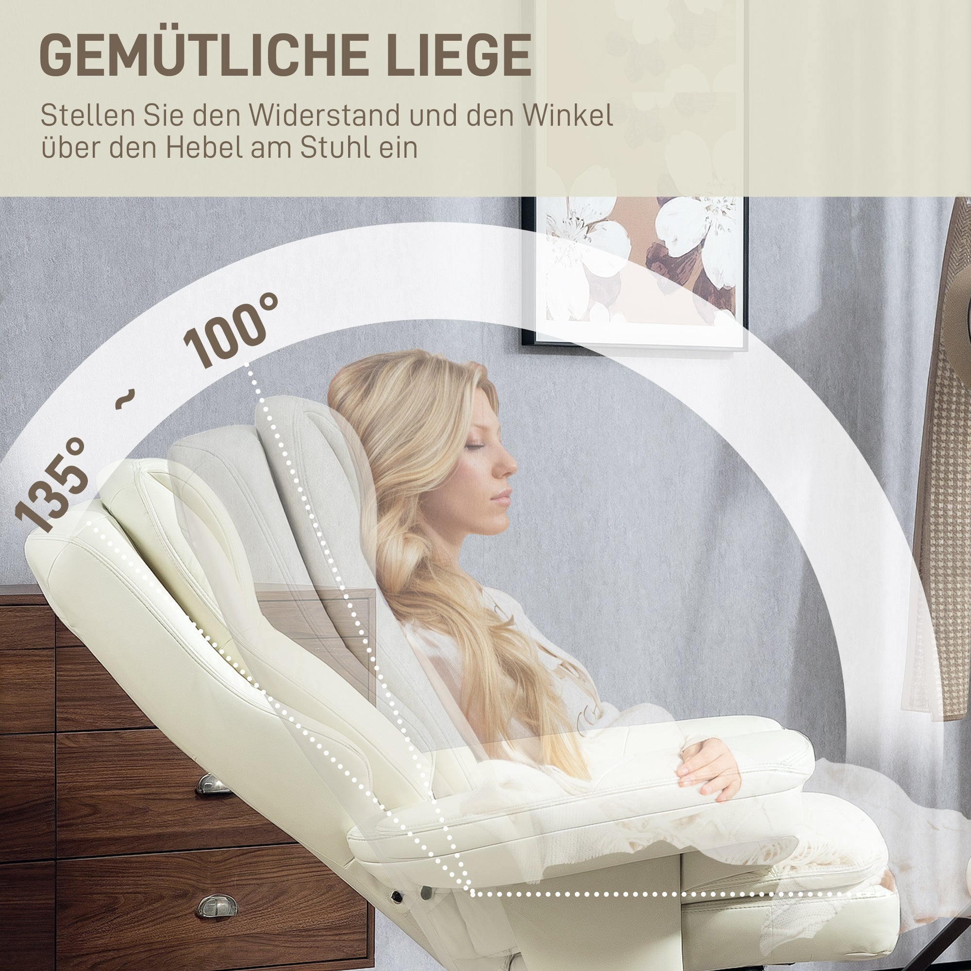 Recliner Chair with Ottoman TV Armchair with Reclining Function, Swivel TV Chair with Wooden Base, Reclining Chair up to 150 kg Load Capacity for Living Room, Faux Leather, Cream White