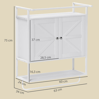 Wall Cabinet for Bathroom Multipurpose Hanging Bathroom Cabinet Storage Shelf Towel Rack 63x34x75 cm White
