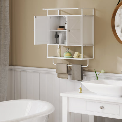 Wall Cabinet for Bathroom Multipurpose Hanging Bathroom Cabinet Storage Shelf Towel Rack 63x34x75 cm White