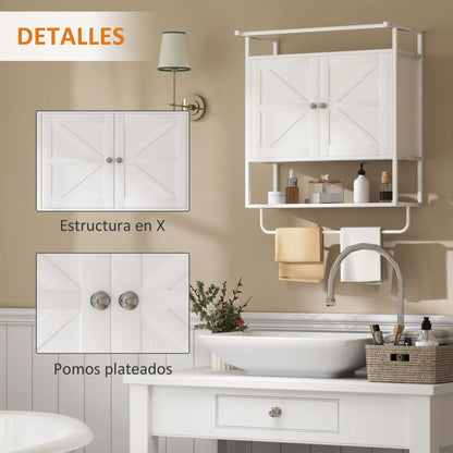 Wall Cabinet for Bathroom Multipurpose Hanging Bathroom Cabinet Storage Shelf Towel Rack 63x34x75 cm White