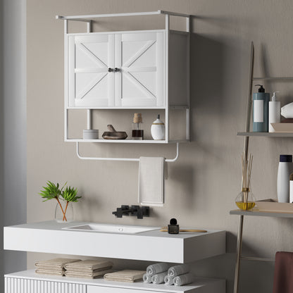 Wall Cabinet for Bathroom Multipurpose Hanging Bathroom Cabinet Storage Shelf Towel Rack 63x34x75 cm White
