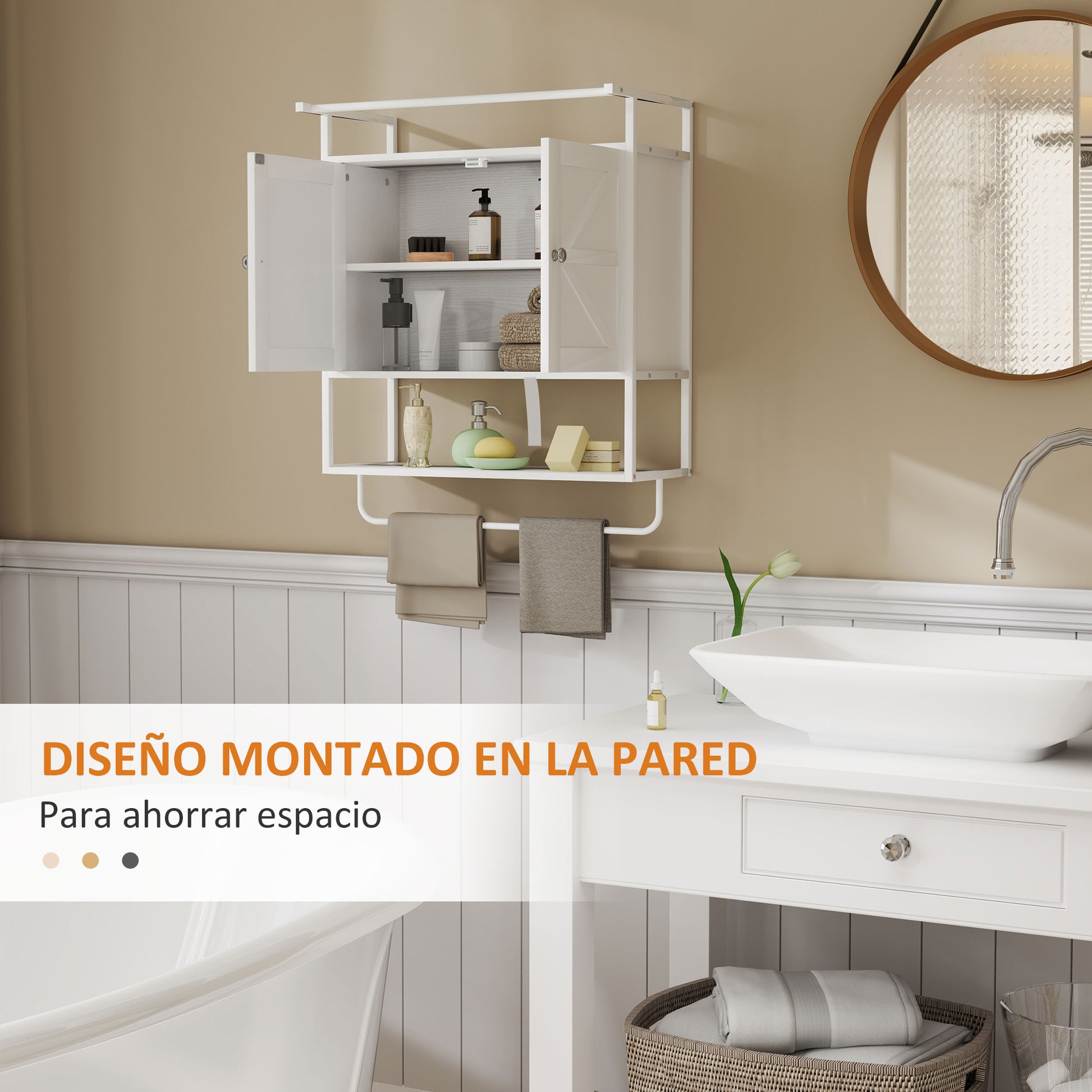 Wall Cabinet for Bathroom Multipurpose Hanging Bathroom Cabinet Storage Shelf Towel Rack 63x34x75 cm White