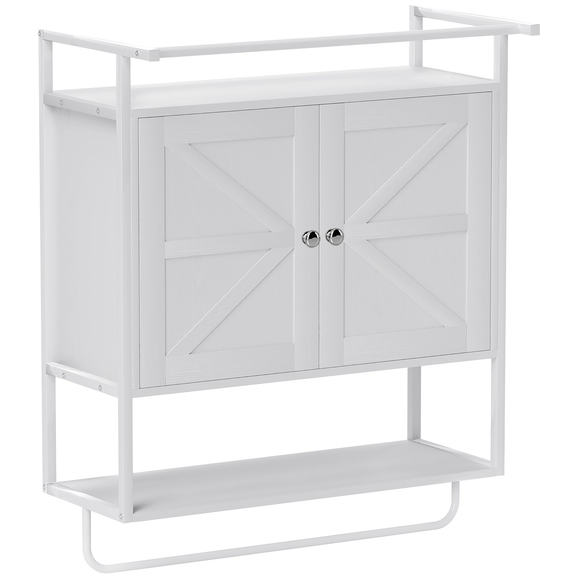 Wall Cabinet for Bathroom Multipurpose Hanging Bathroom Cabinet Storage Shelf Towel Rack 63x34x75 cm White