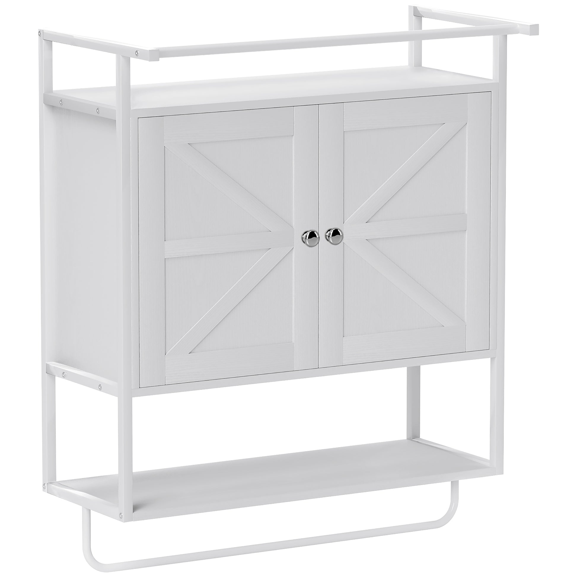Wall Cabinet for Bathroom Multipurpose Hanging Bathroom Cabinet Storage Shelf Towel Rack 63x34x75 cm White