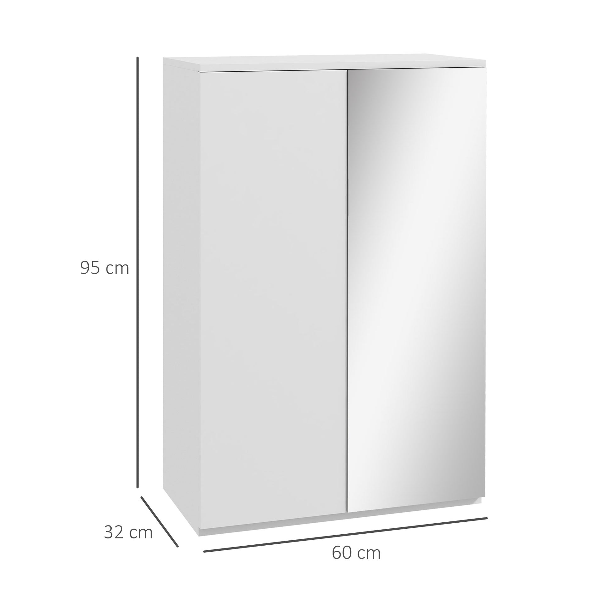 Shoe Cabinet with Mirror Shoe Rack for 18 Pairs of Shoes with 5 Adjustable Shelves for Entryway 60x32x95 cm White