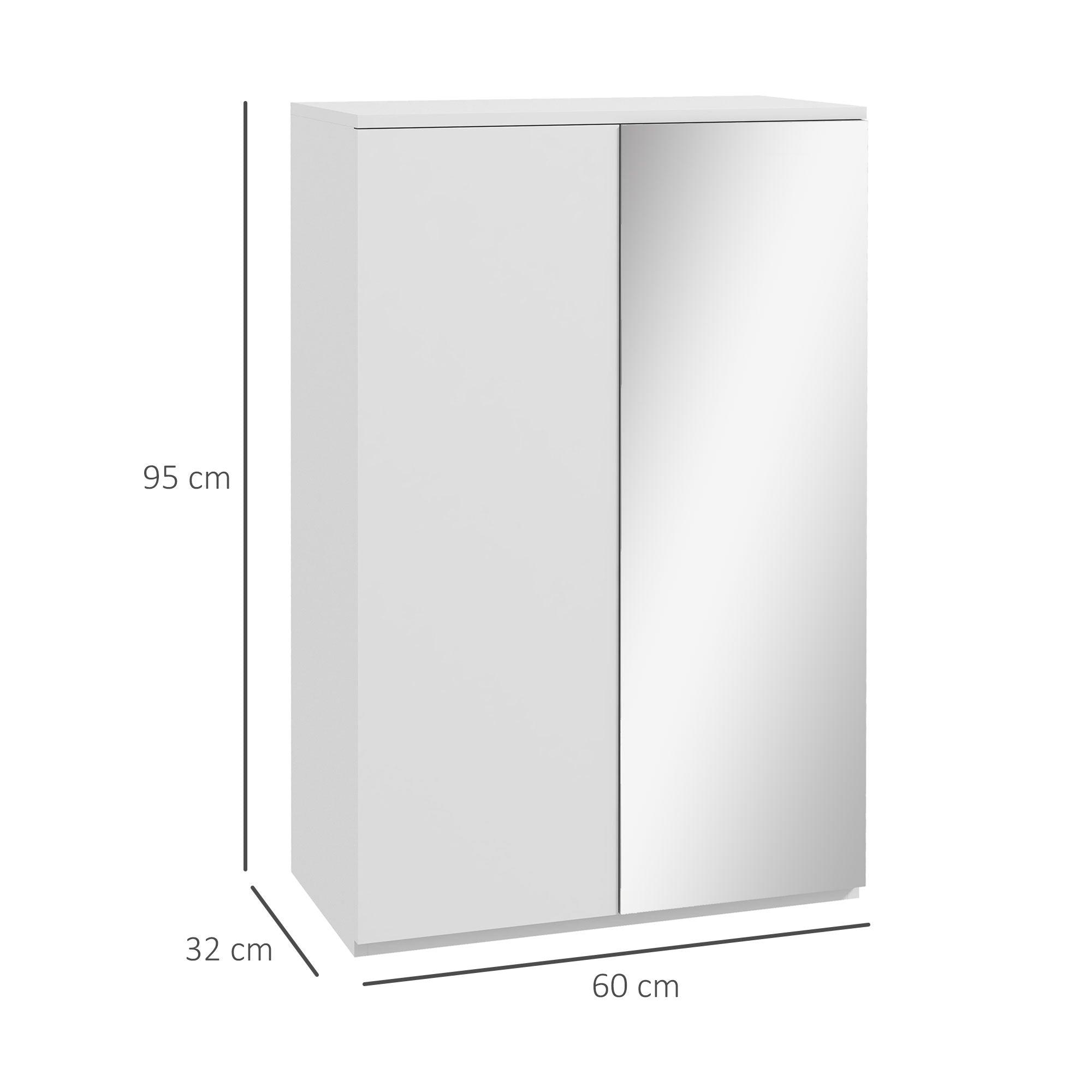 Shoe Cabinet with Mirror Shoe Rack for 18 Pairs of Shoes with 5 Adjustable Shelves for Entryway 60x32x95 cm White