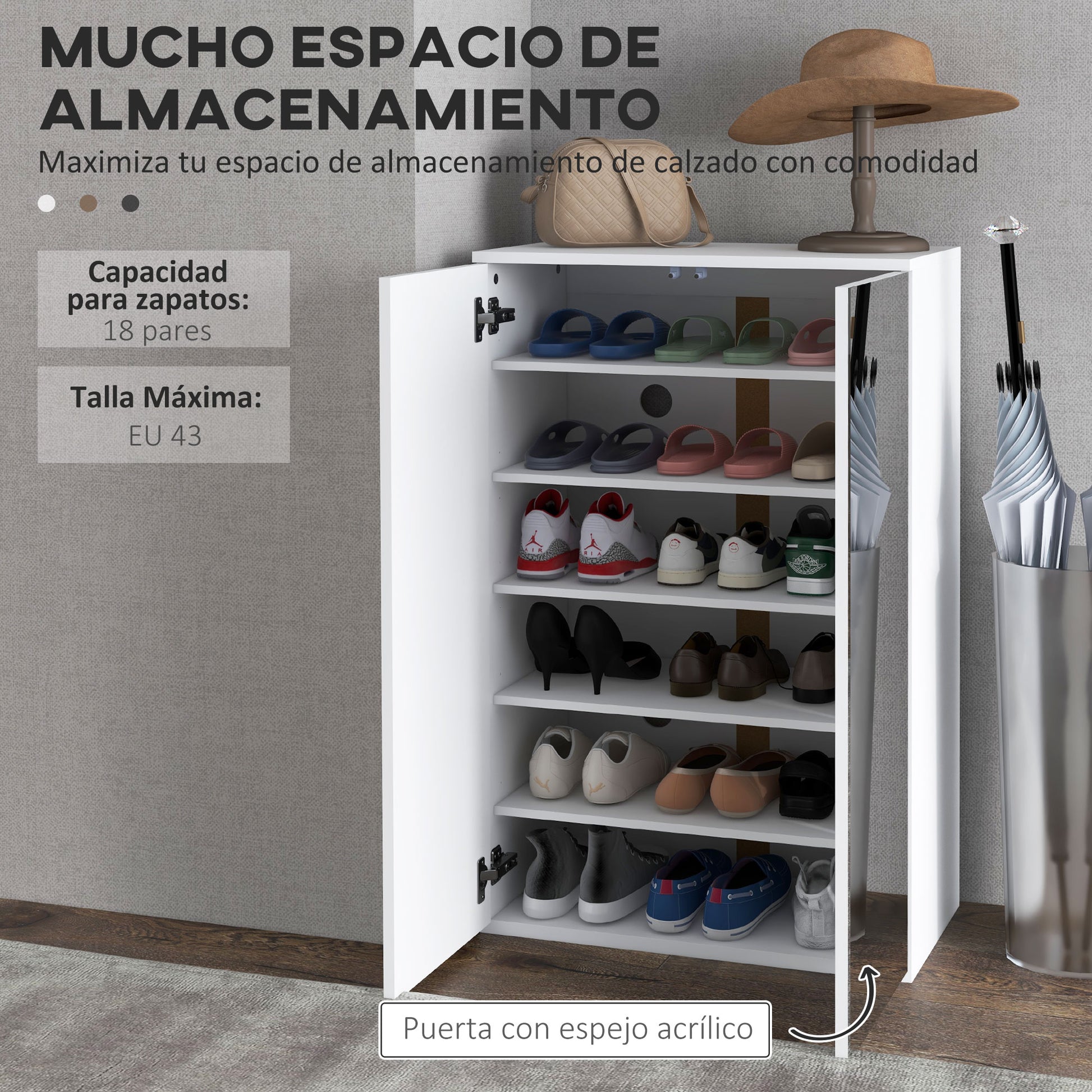 Shoe Cabinet with Mirror Shoe Rack for 18 Pairs of Shoes with 5 Adjustable Shelves for Entryway 60x32x95 cm White