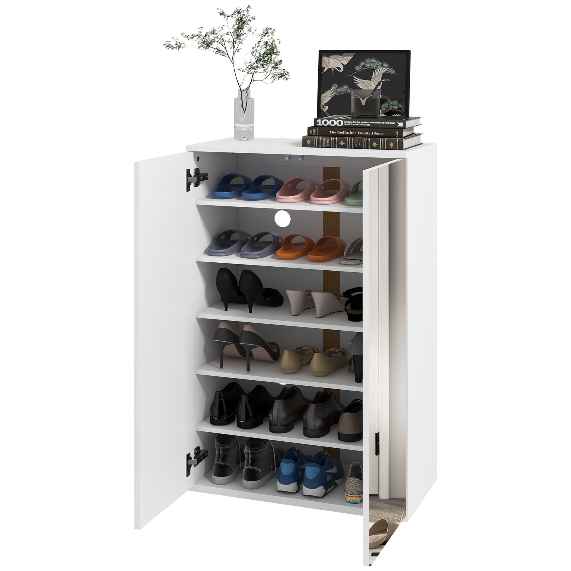 Shoe Cabinet with Mirror Shoe Rack for 18 Pairs of Shoes with 5 Adjustable Shelves for Entryway 60x32x95 cm White