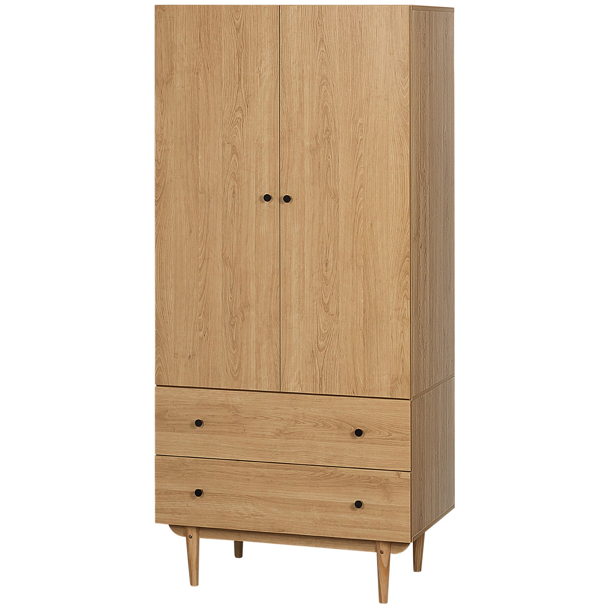 Adult Bedroom Wardrobe Clothes Closet with 2 Doors, 2 Drawers - 80 x 52 x 180 cm - Wood Finish