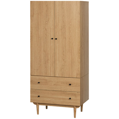 Adult Bedroom Wardrobe Clothes Closet with 2 Doors, 2 Drawers - 80 x 52 x 180 cm - Wood Finish