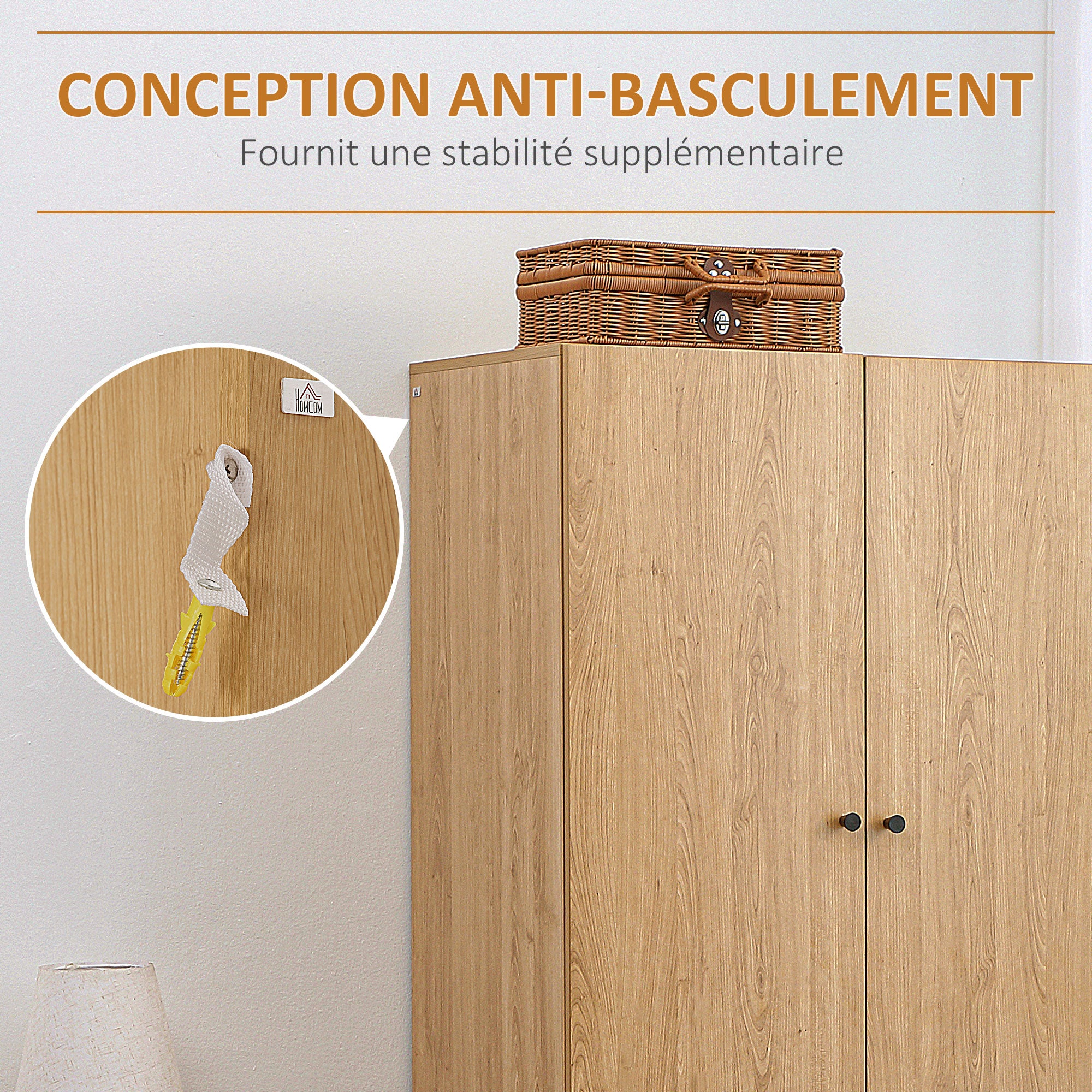 Adult Bedroom Wardrobe Clothes Closet with 2 Doors, 2 Drawers - 80 x 52 x 180 cm - Wood Finish
