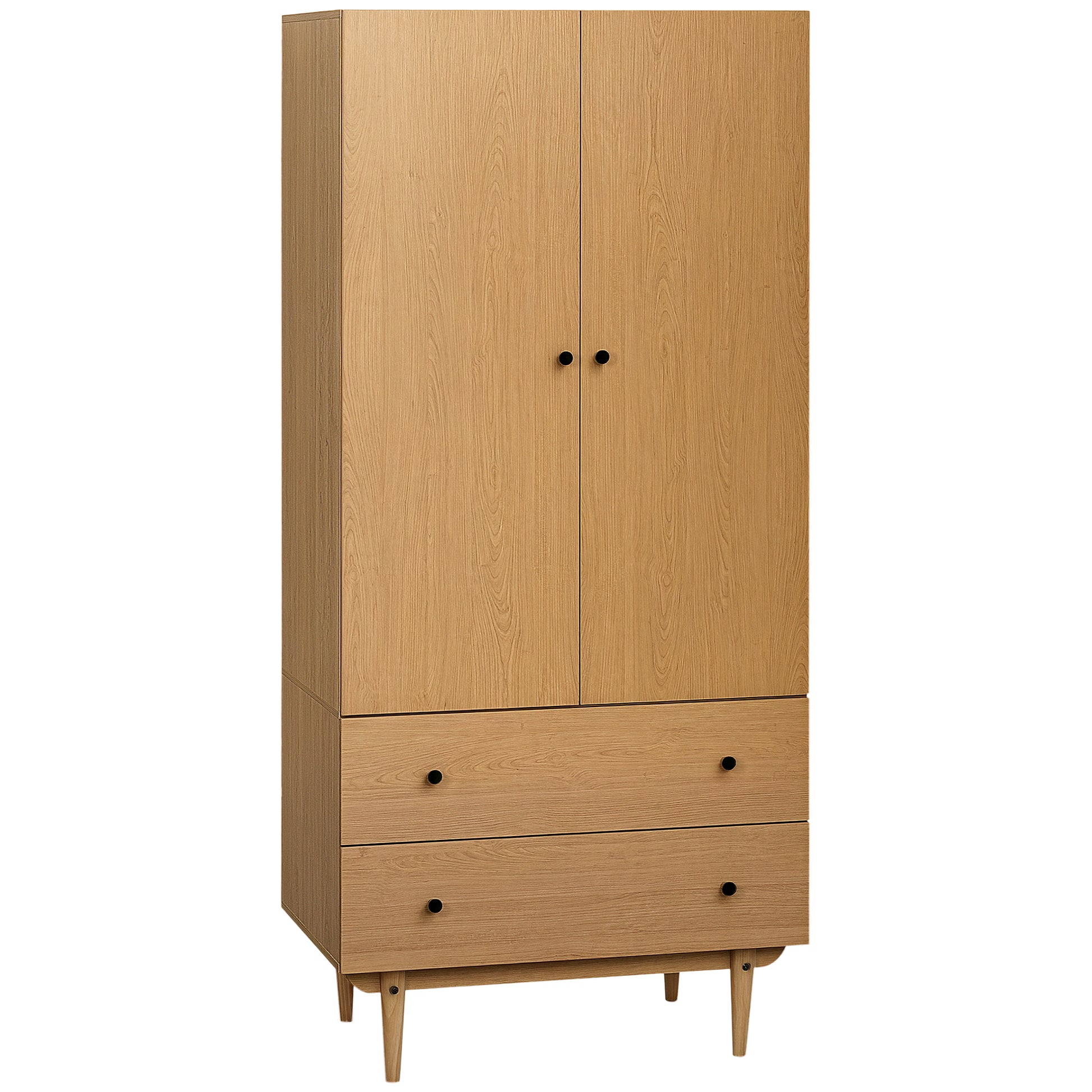 Adult Bedroom Wardrobe Clothes Closet with 2 Doors, 2 Drawers - 80 x 52 x 180 cm - Wood Finish