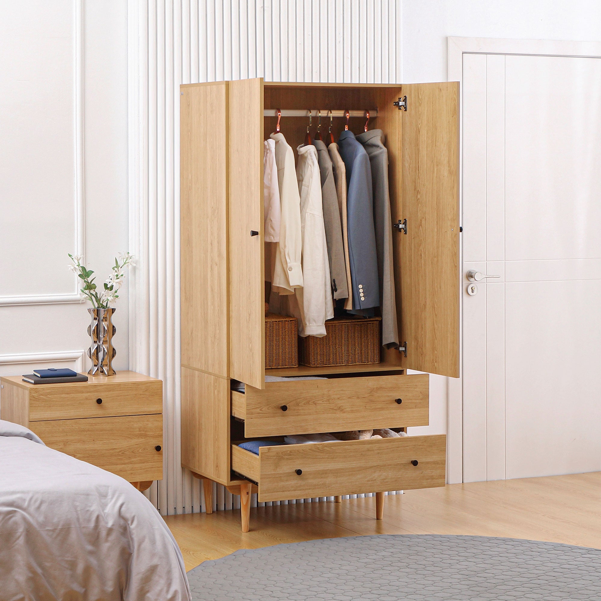 Adult Bedroom Wardrobe Clothes Closet with 2 Doors, 2 Drawers - 80 x 52 x 180 cm - Wood Finish