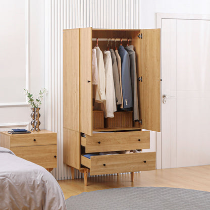 Adult Bedroom Wardrobe Clothes Closet with 2 Doors, 2 Drawers - 80 x 52 x 180 cm - Wood Finish