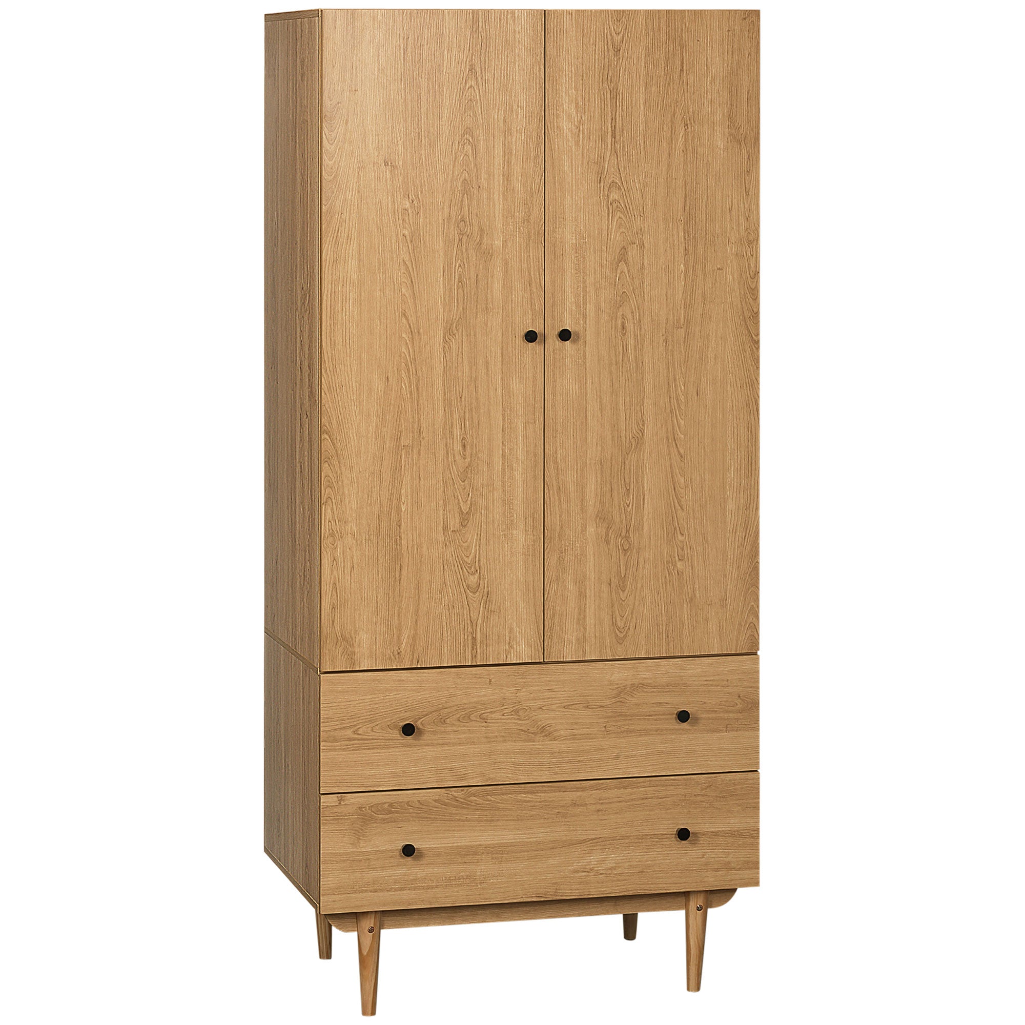 Adult Bedroom Wardrobe Clothes Closet with 2 Doors, 2 Drawers - 80 x 52 x 180 cm - Wood Finish