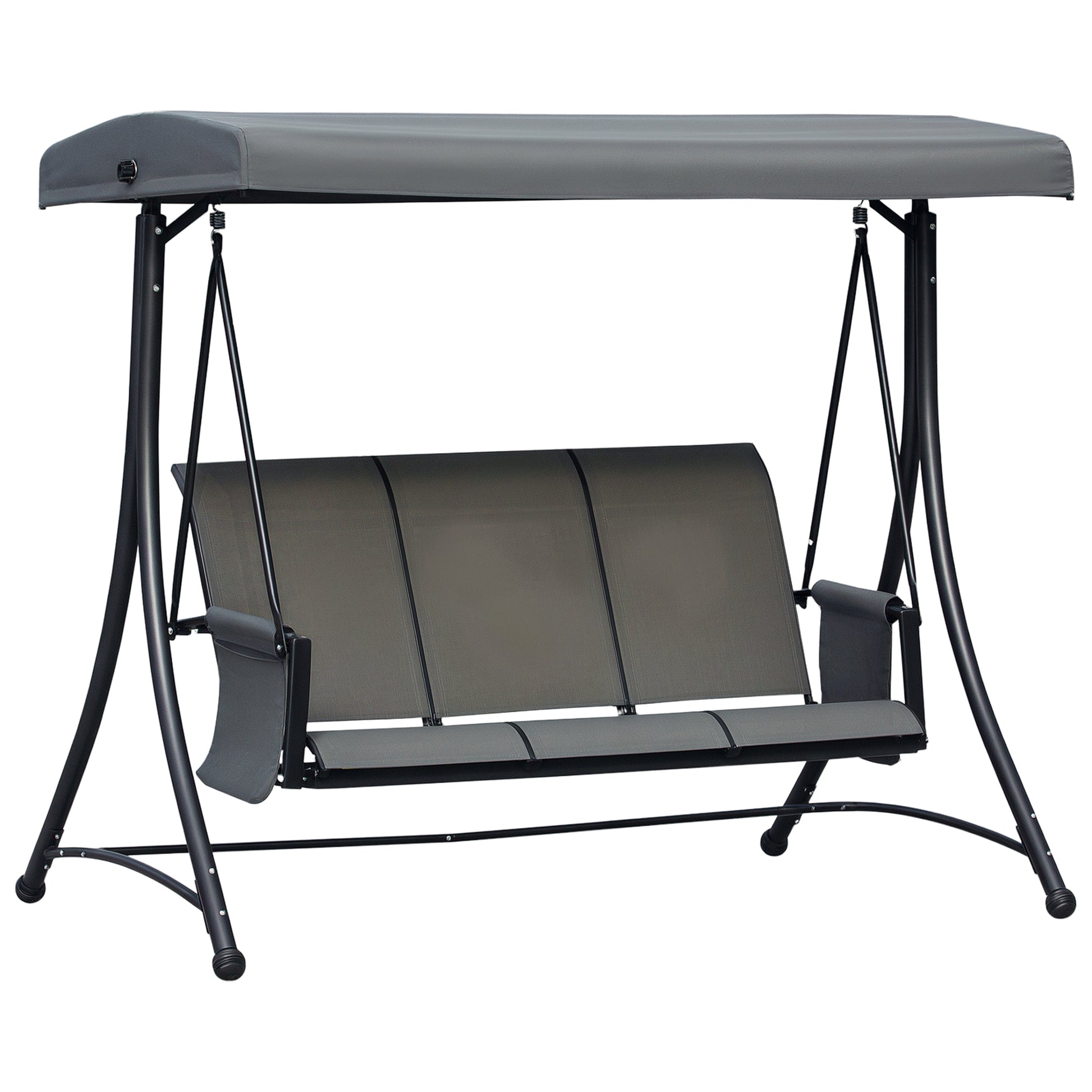 Hollywood Swing with Side Pocket, 3-Seater Garden Swing with Adjustable Sun Canopy, Swing Bench supports up to 300kg, for Garden, Terrace, 196 x 128 x 172 cm, Dark Gray