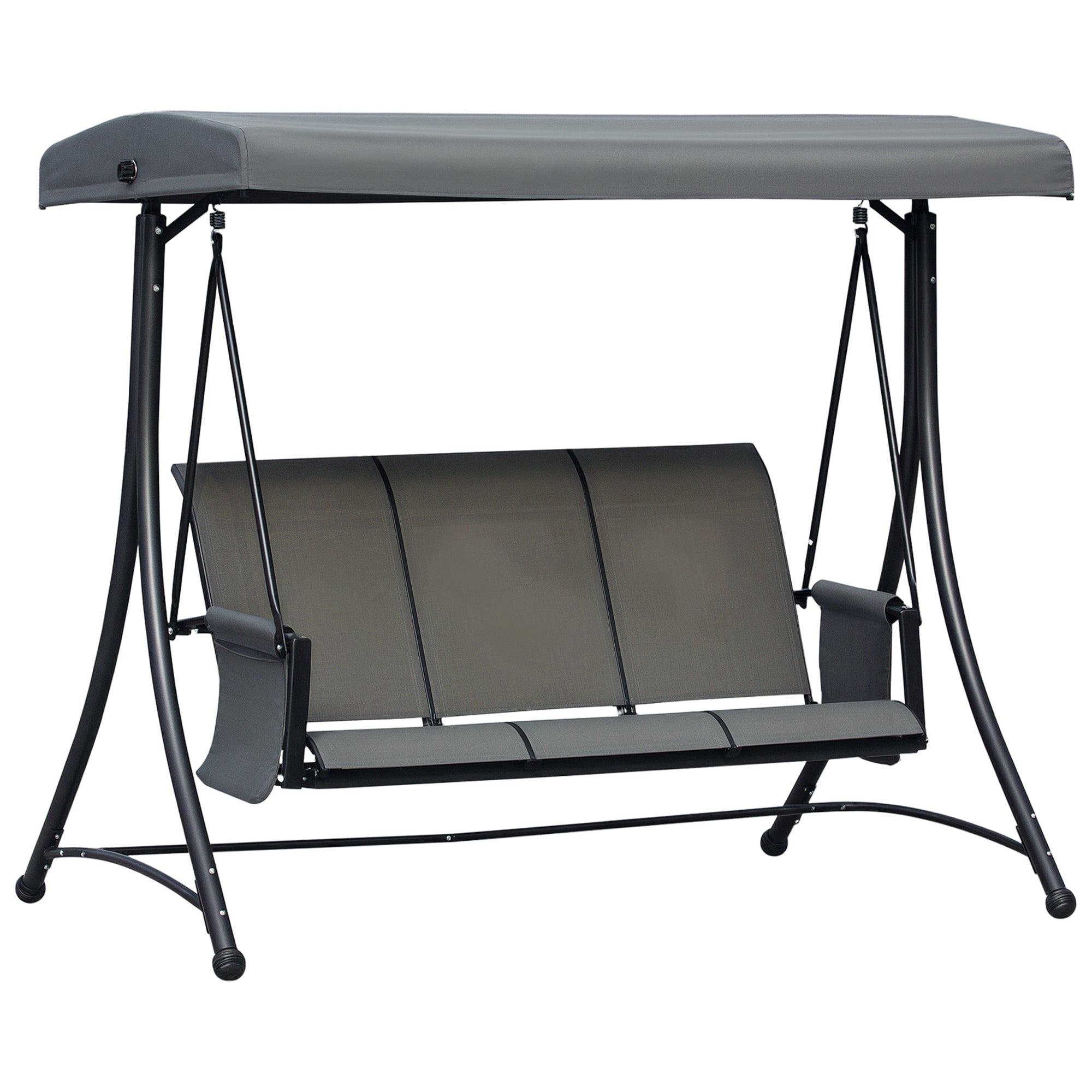 Hollywood Swing with Side Pocket, 3-Seater Garden Swing with Adjustable Sun Canopy, Swing Bench supports up to 300kg, for Garden, Terrace, 196 x 128 x 172 cm, Dark Gray
