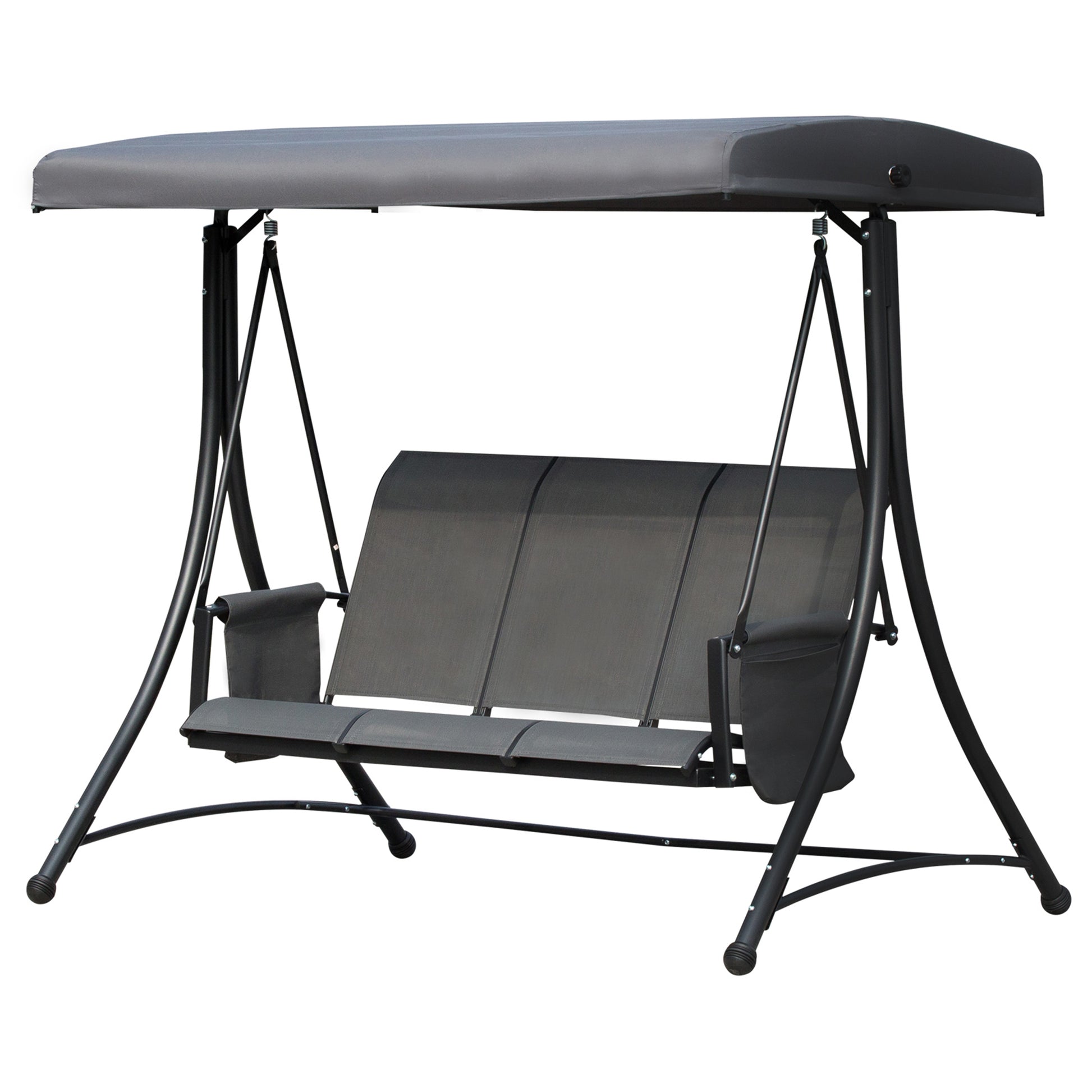 Hollywood Swing with Side Pocket, 3-Seater Garden Swing with Adjustable Sun Canopy, Swing Bench supports up to 300kg, for Garden, Terrace, 196 x 128 x 172 cm, Dark Gray